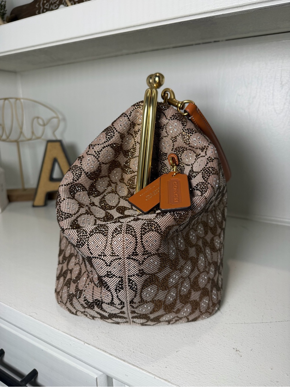 Coach NWT Signature Jacquard Large Kisslock Frame Shoulder Bag Purse CCE08 - Picture 5 of 12